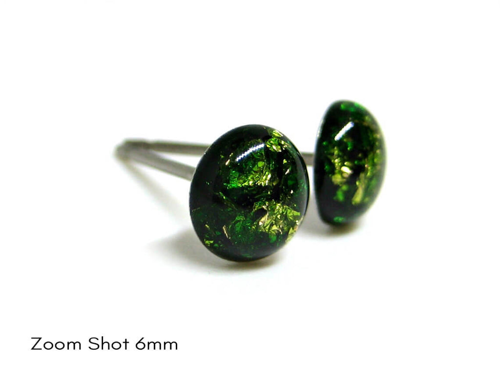 Dark Forest Green Gold Flake Titanium Stud Earrings