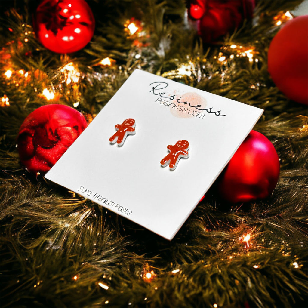 Christmas Gingerbread Man Titanium Stud Earrings