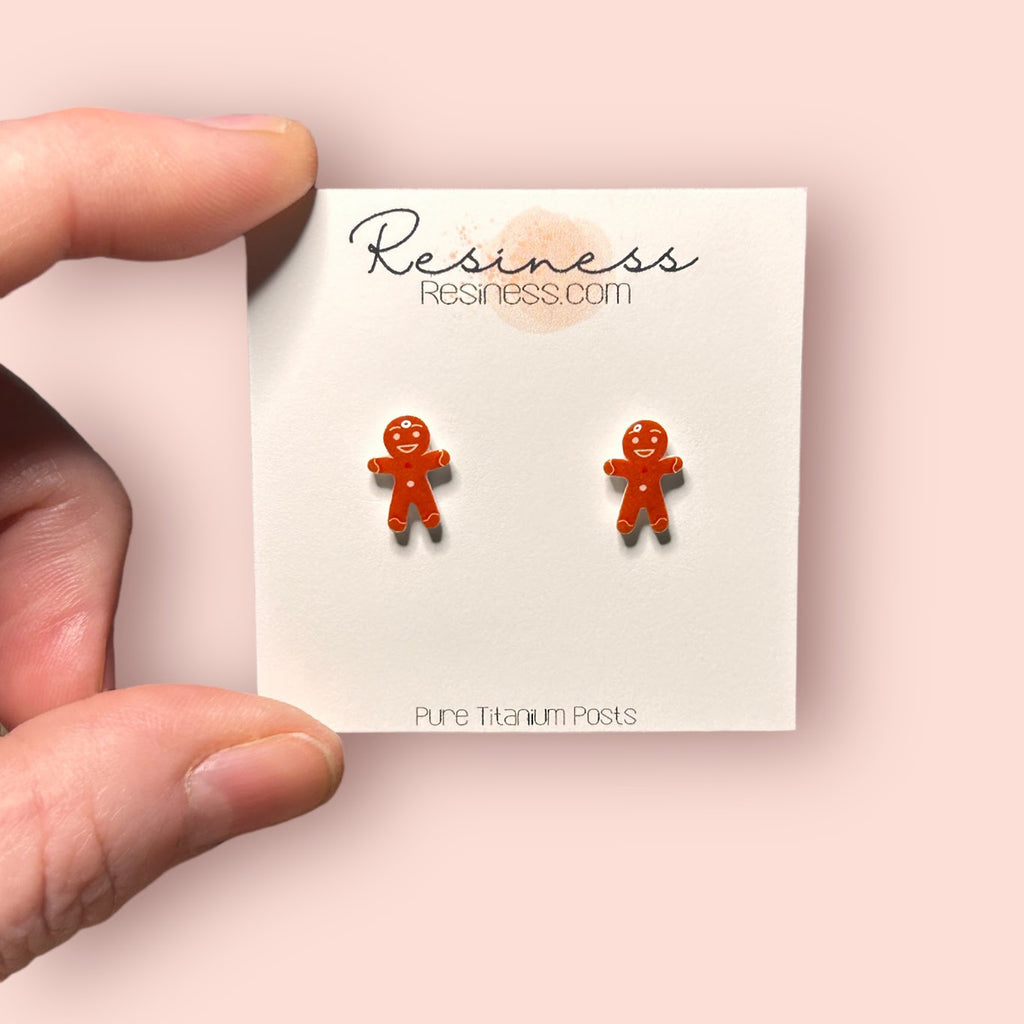 Christmas Gingerbread Man Titanium Stud Earrings