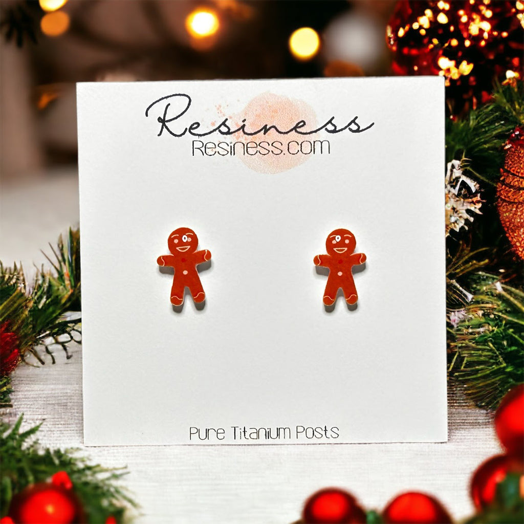 Christmas Gingerbread Man Titanium Stud Earrings