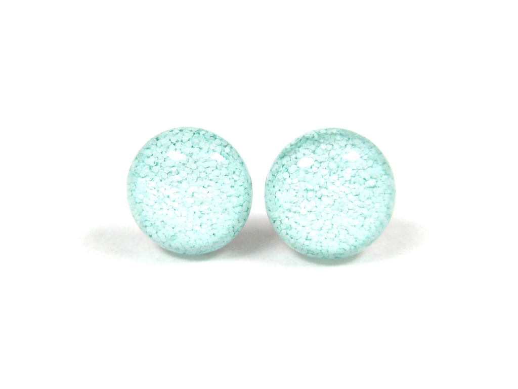 Glacial Glow Teal Green Glitter Titanium Stud Earrings