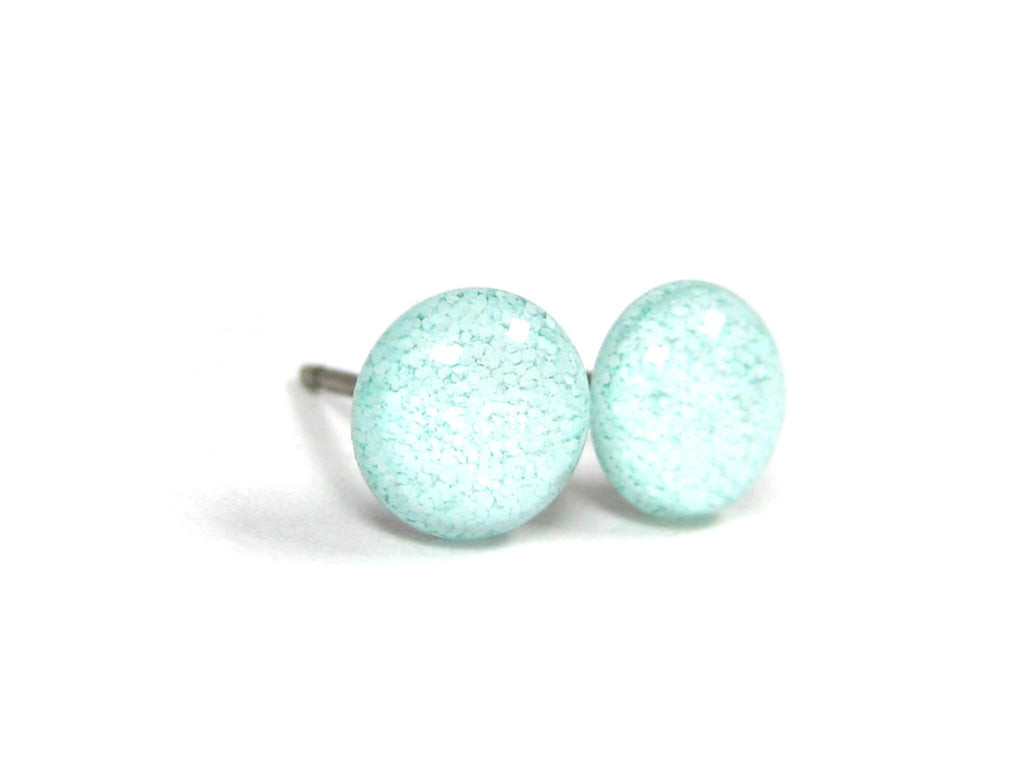 Glacial Glow Teal Green Glitter Titanium Stud Earrings