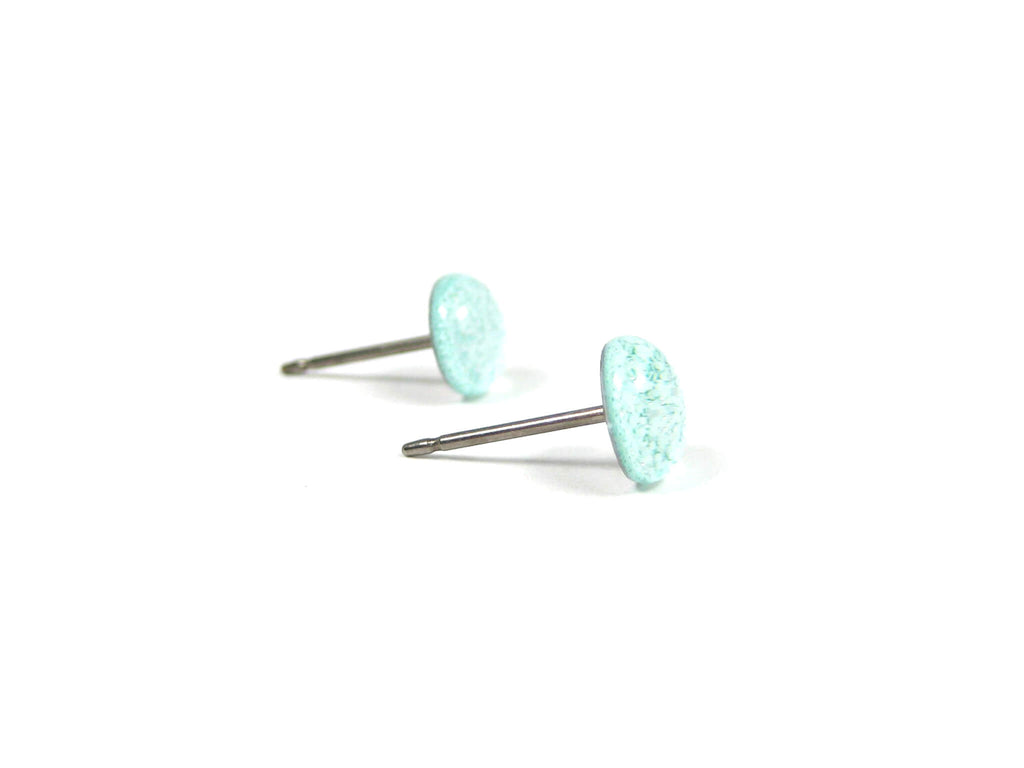 Glacial Glow Teal Green Glitter Titanium Stud Earrings