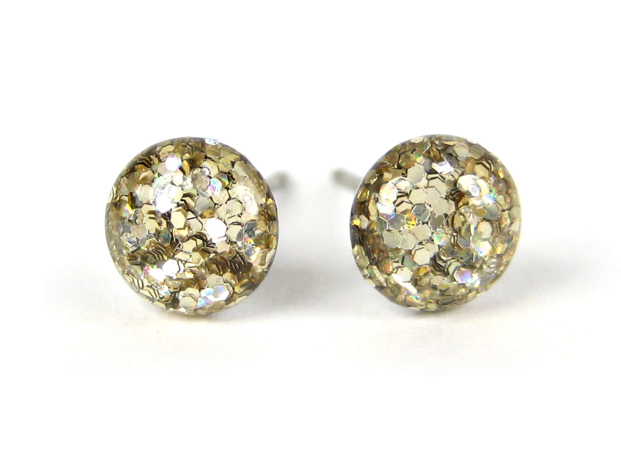 golden eye gold glitter stud earrings