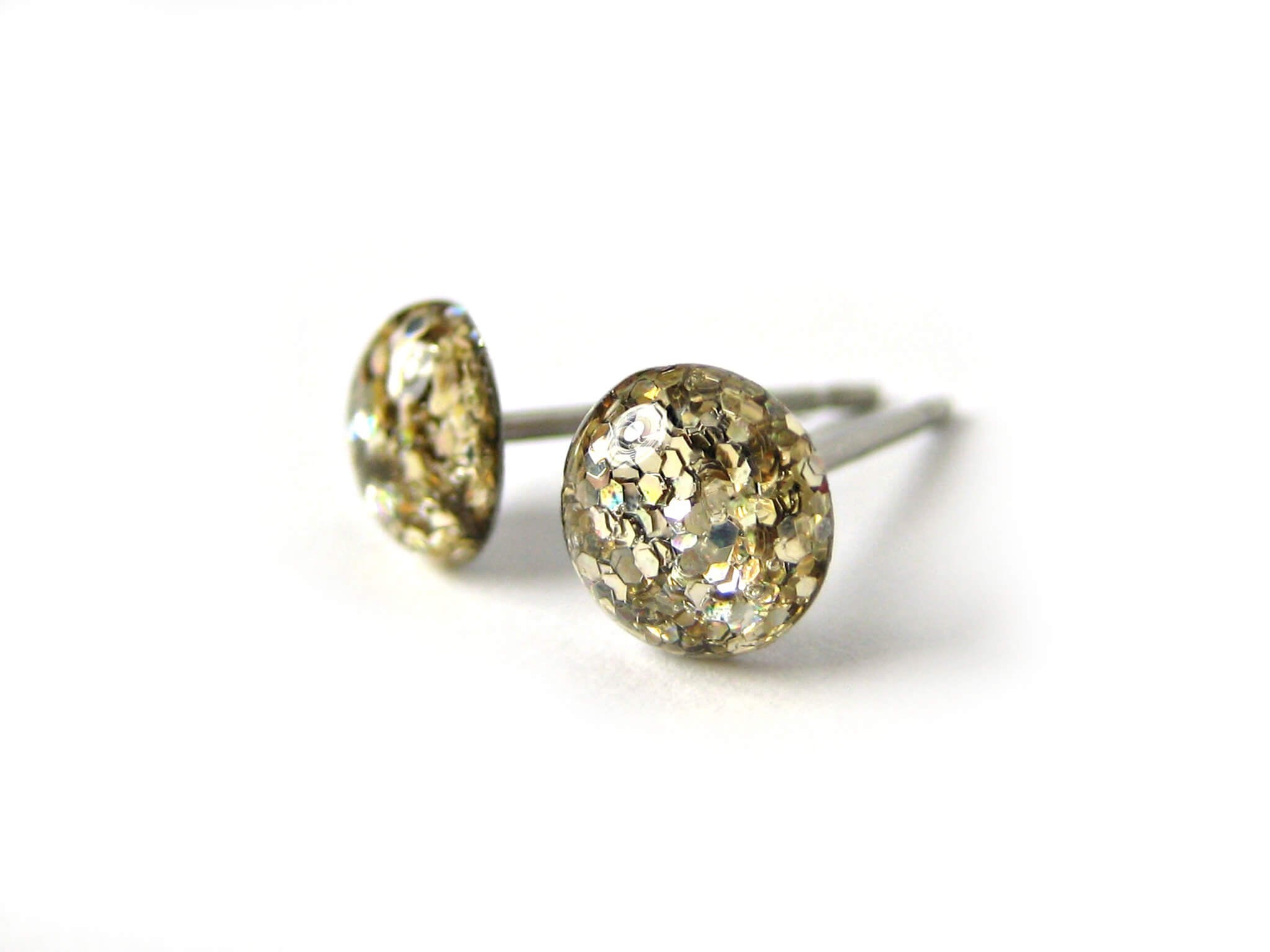 golden eye gold glitter stud earrings