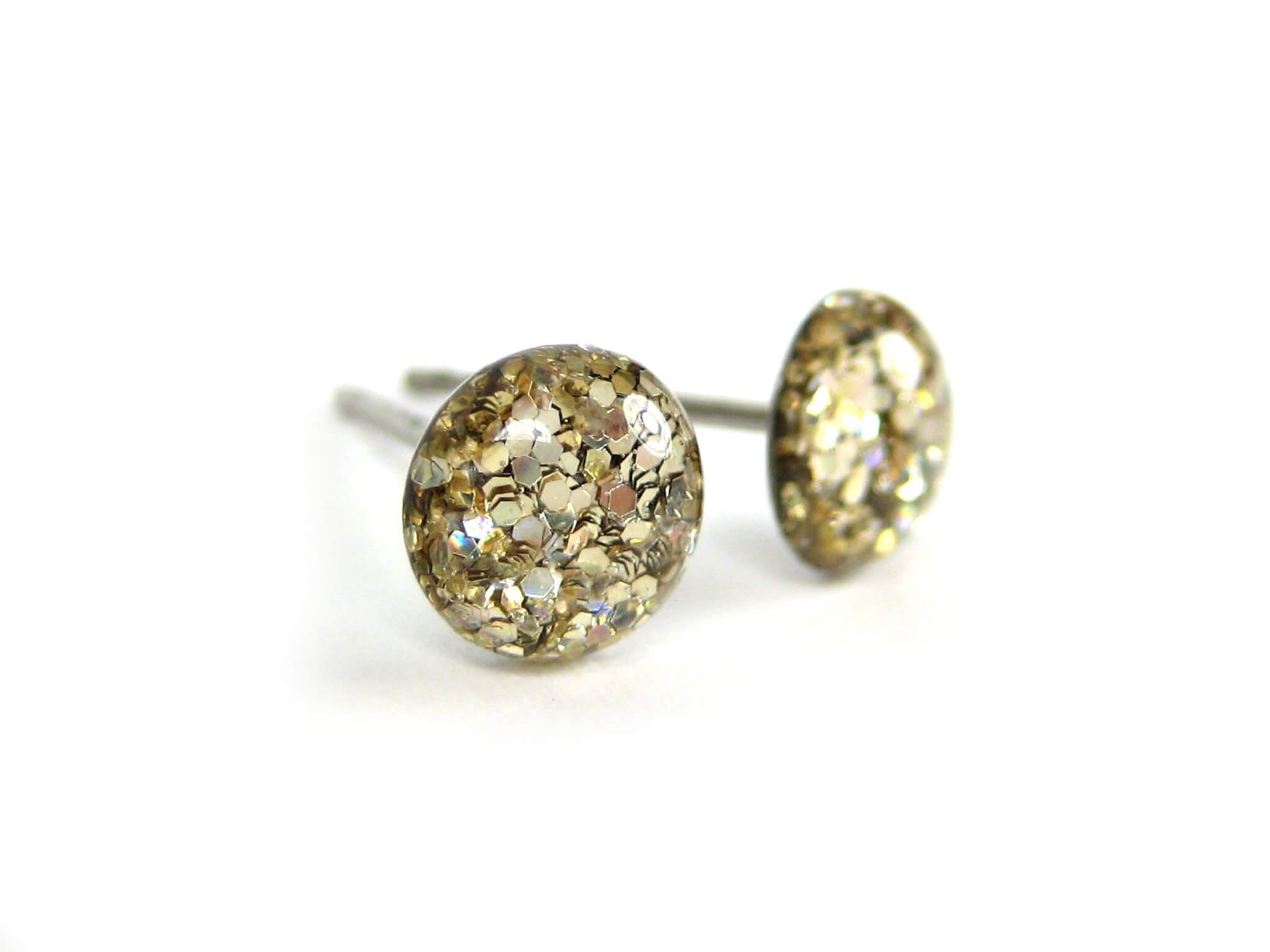 golden eye gold glitter stud earrings