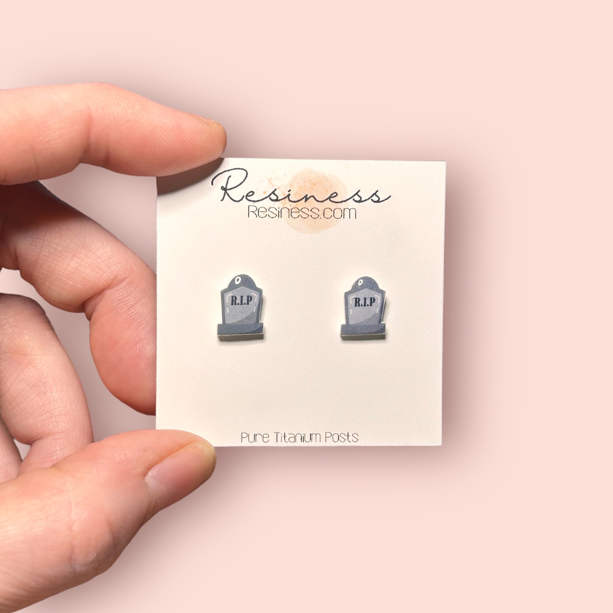 RIP gravestone graphic stud earrings