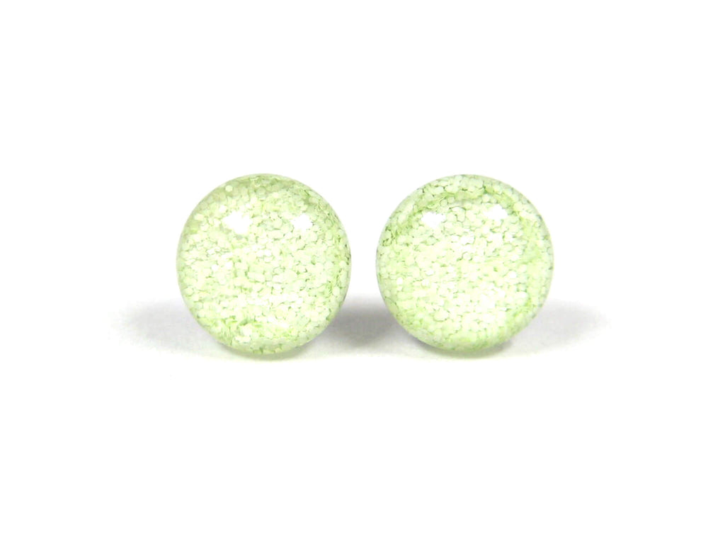 Green Apple Glitter Titanium Stud Earrings