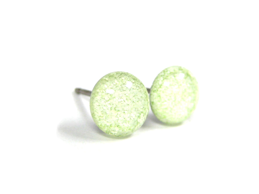 Green Apple Glitter Titanium Stud Earrings