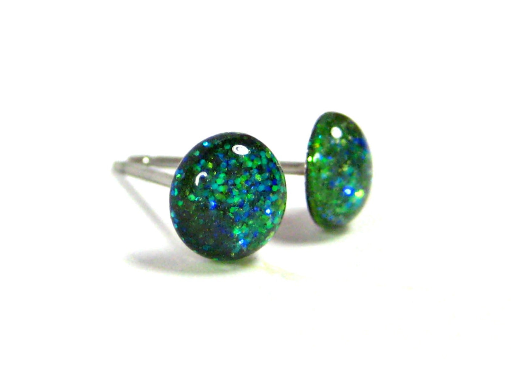 harlequin radiance dark green glitter stud earrings