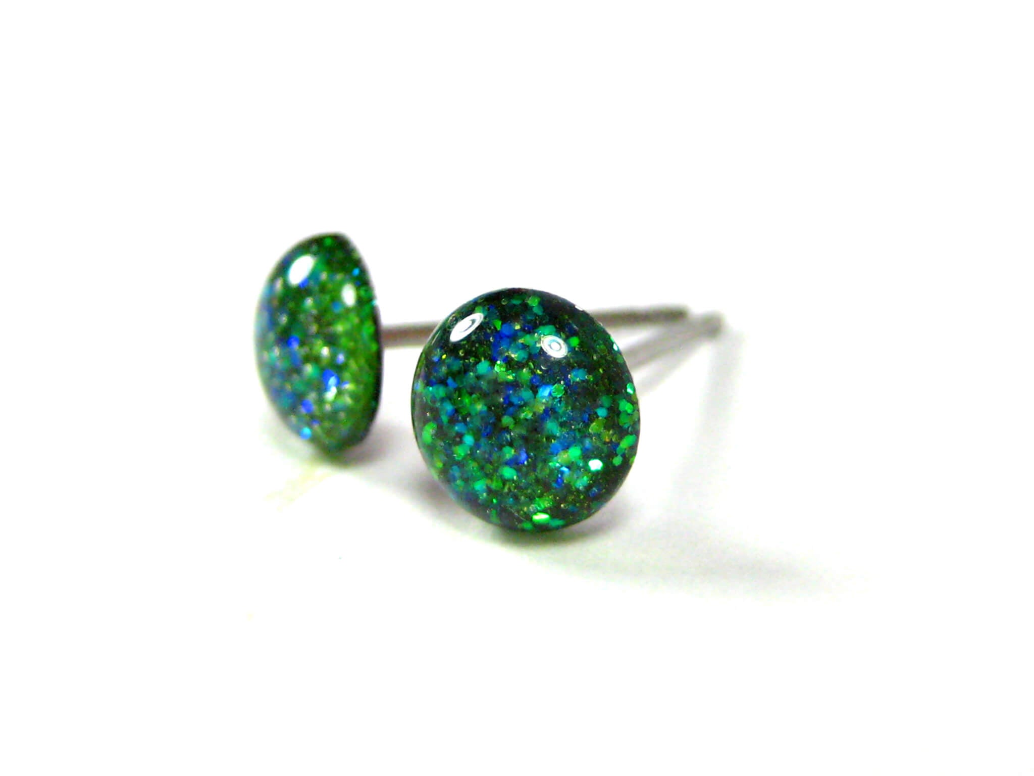 harlequin radiance dark green glitter stud earrings