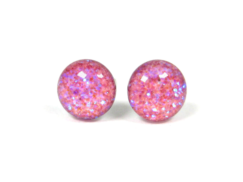 Heart Breaker Pink Glitter Titanium Stud Earrings