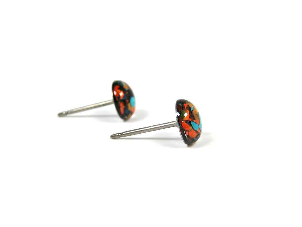 Hocus Pocus Orange Glitter Titanium Stud Earrings