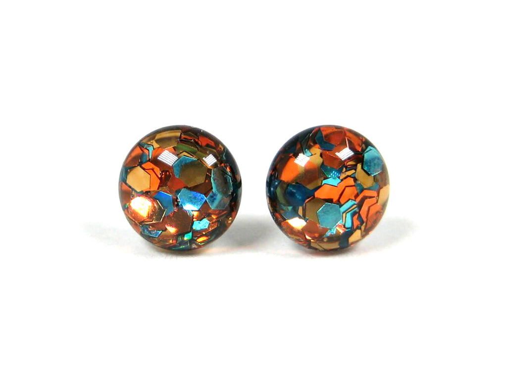 Hocus Pocus Orange Glitter Titanium Stud Earrings