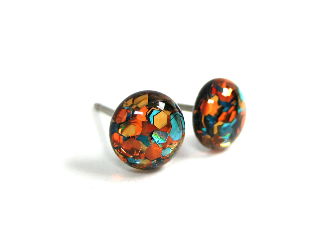 Hocus Pocus Orange Glitter Titanium Stud Earrings