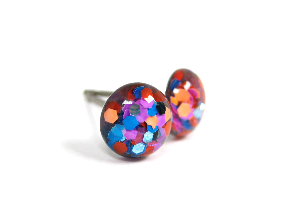 Icy Fire Confetti Glitter Titanium Stud Earrings