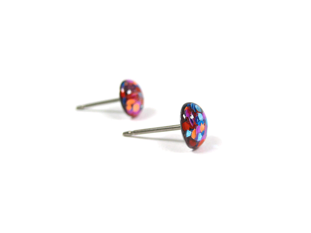 Icy Fire Confetti Glitter Titanium Stud Earrings