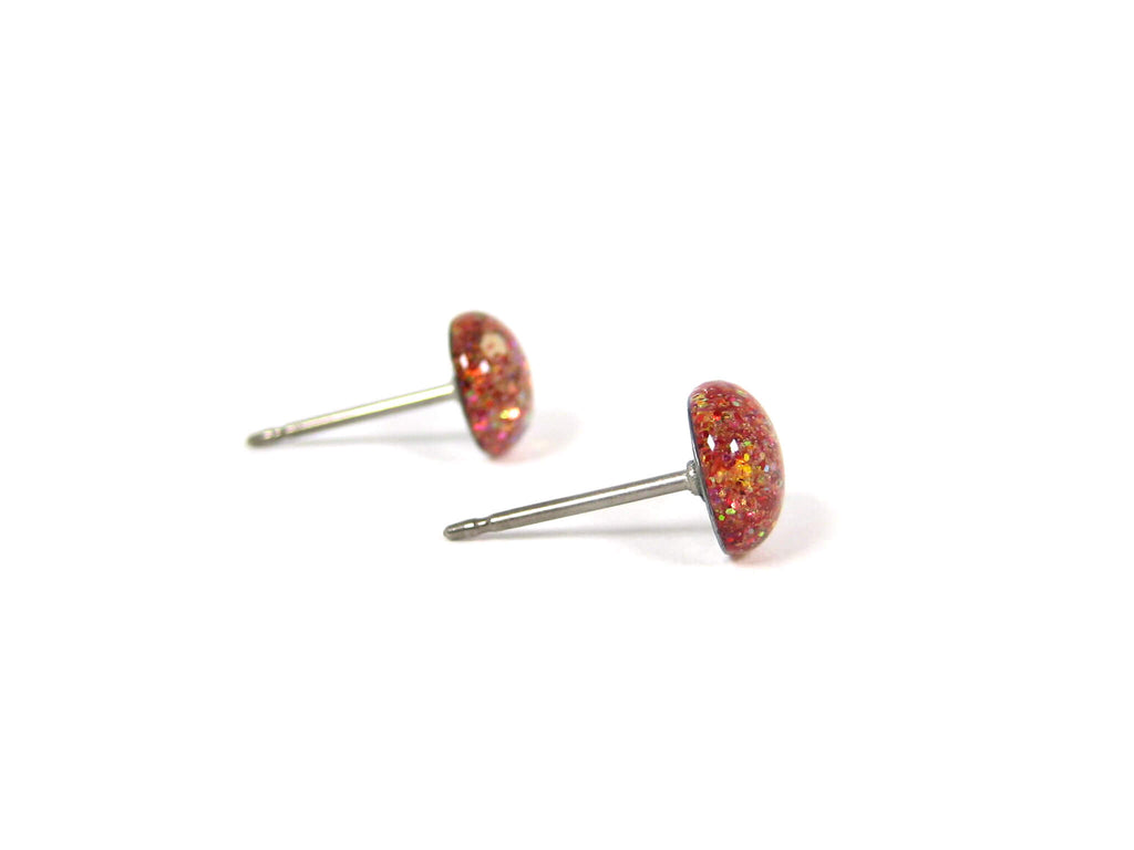 Kiss of Zinnia Orange Glitter Titanium Stud Earrings