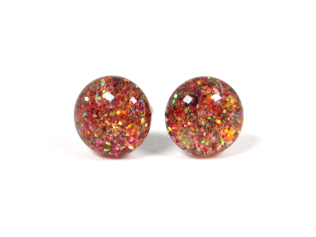 Kiss of Zinnia Orange Glitter Titanium Stud Earrings