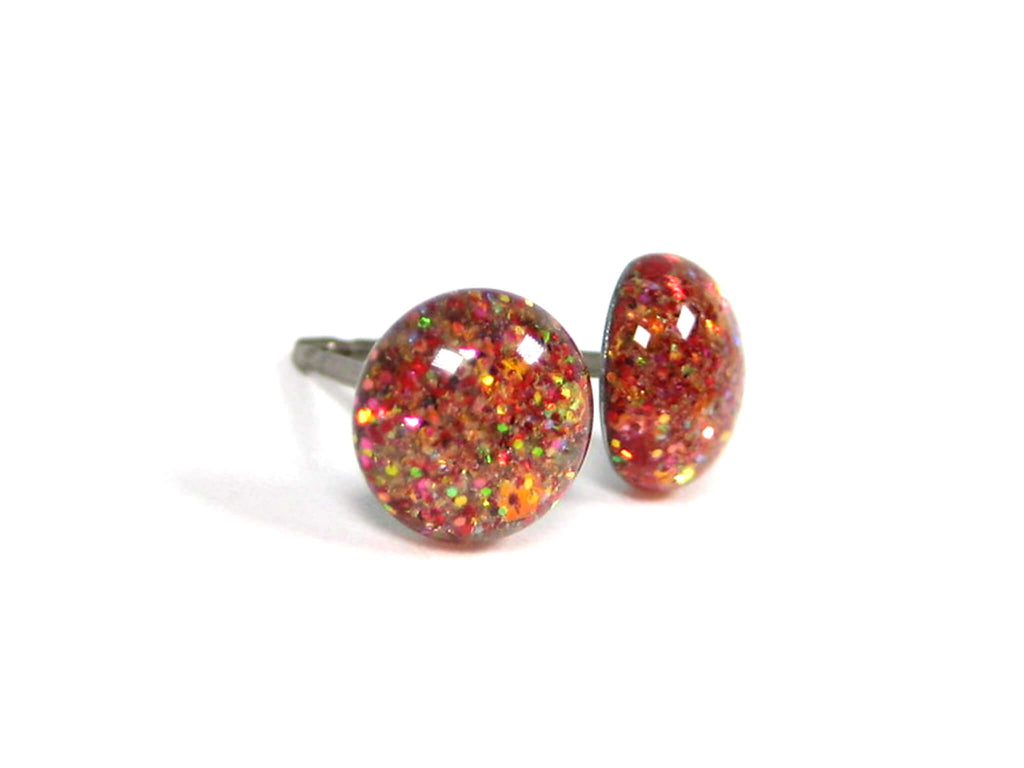 Kiss of Zinnia Orange Glitter Titanium Stud Earrings