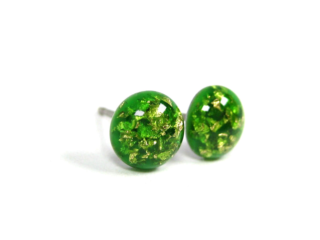 Lime Green Gold Flake Titanium Stud Earrings
