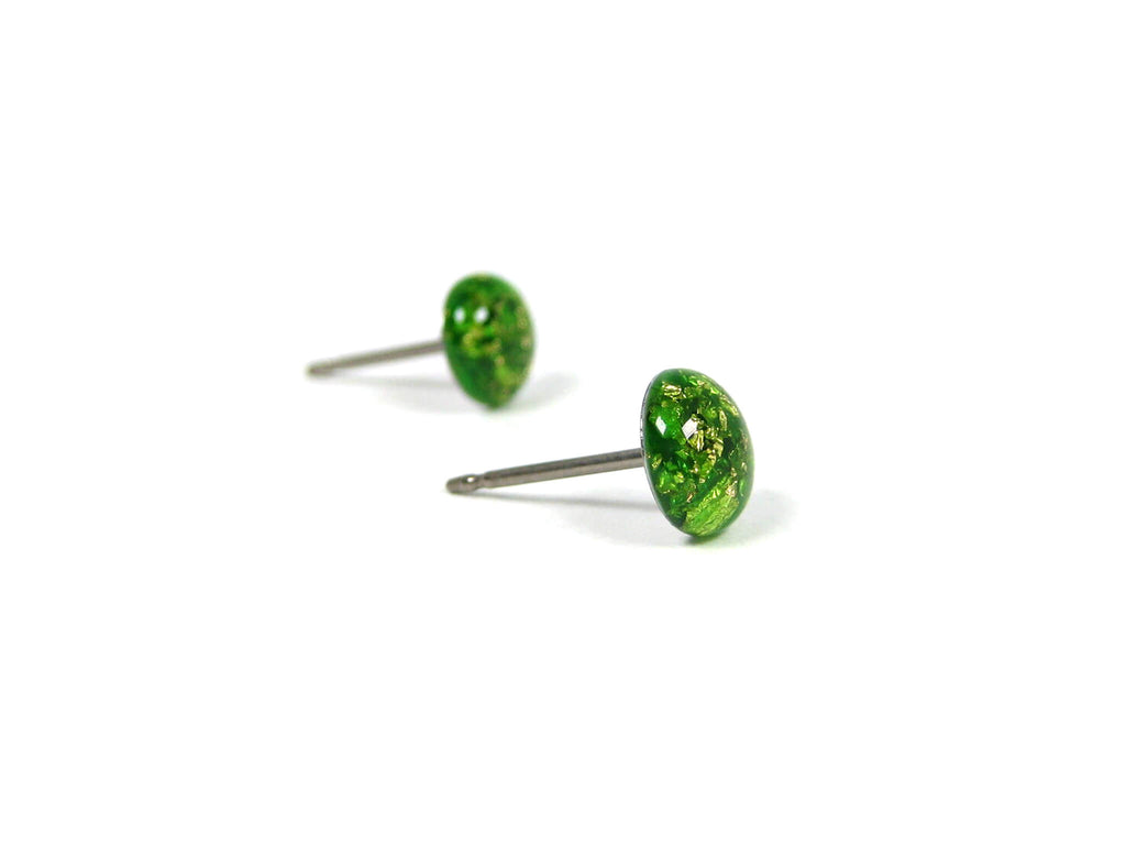 Lime Green Gold Flake Titanium Stud Earrings