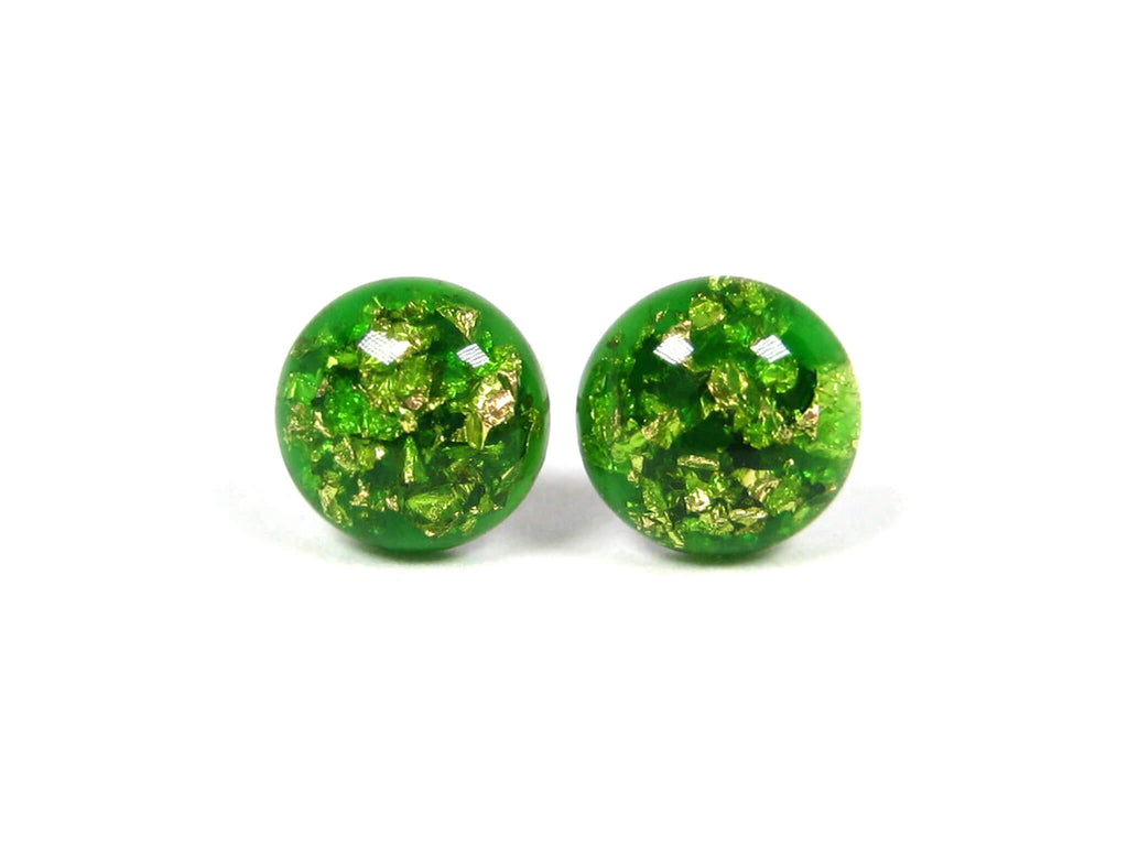 Lime Green Gold Flake Titanium Stud Earrings