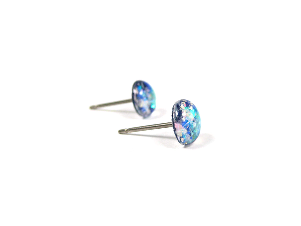 Magellan's Spark Blue Glitter Titanium Stud Earrings