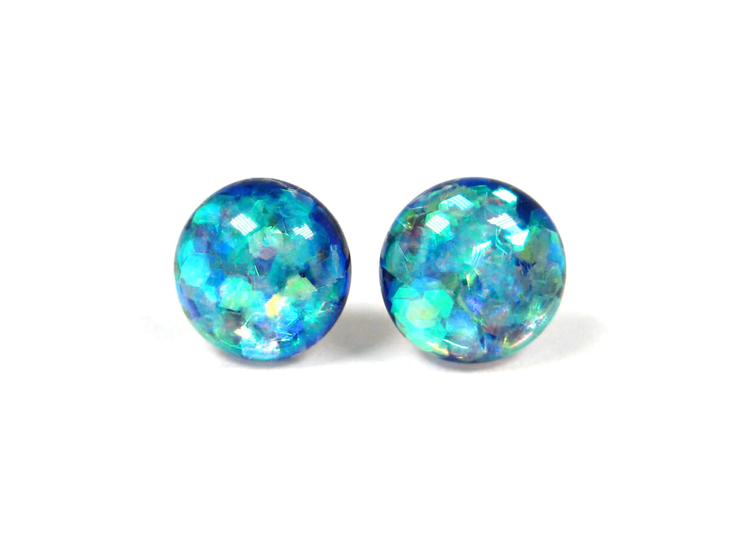 Magellan's Spark Blue Glitter Titanium Stud Earrings