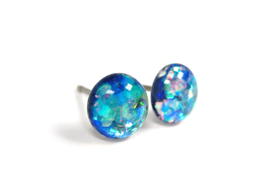 Magellan's Spark Blue Glitter Titanium Stud Earrings