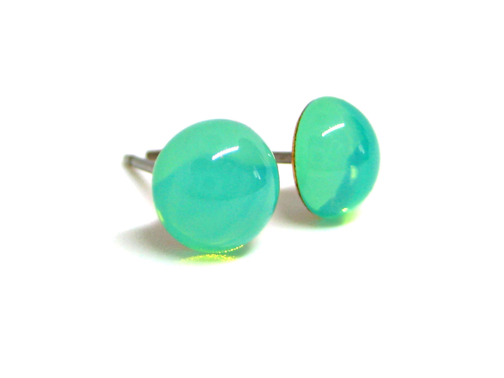 7mm Mint Green Opal Glass Titanium Stud Earrings