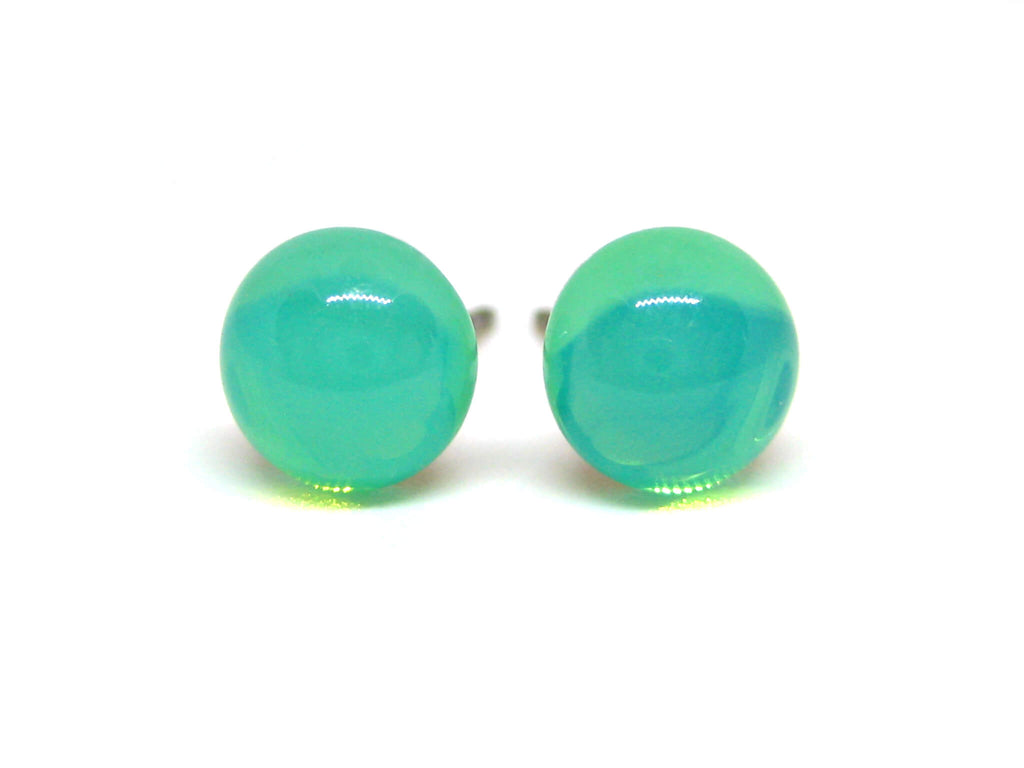 7mm Mint Green Opal Glass Titanium Stud Earrings