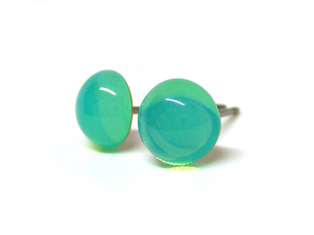 7mm Mint Green Opal Glass Titanium Stud Earrings