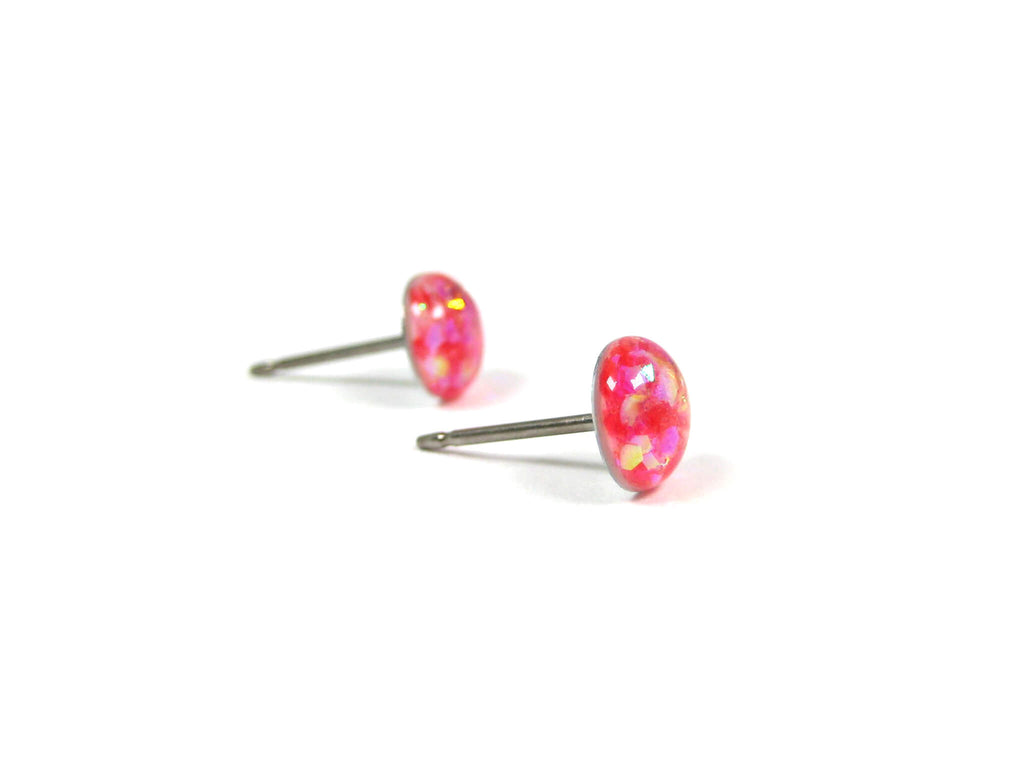 Mystic Starlight Pink Glitter Titanium Stud Earrings