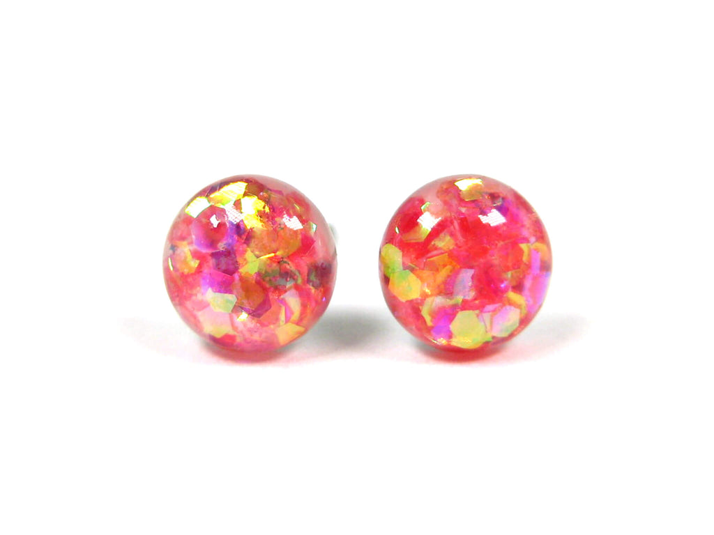 Mystic Starlight Pink Glitter Titanium Stud Earrings