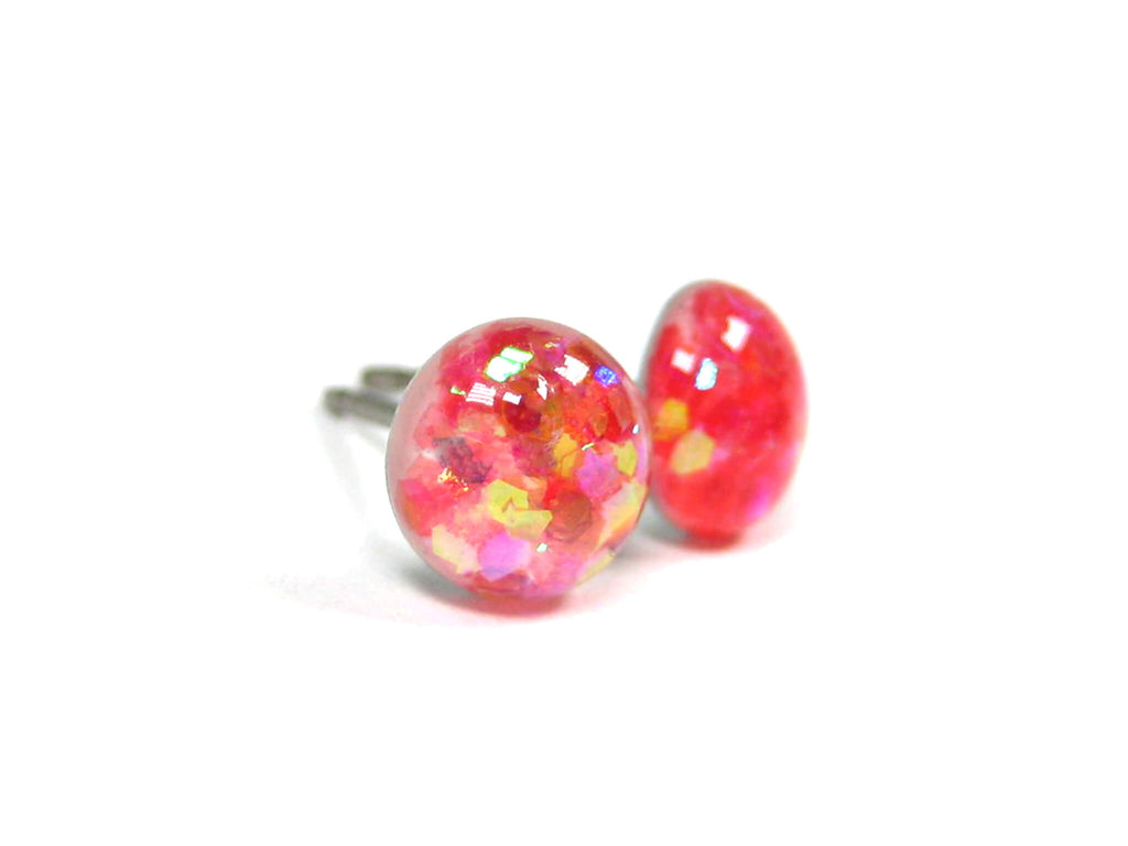 Mystic Starlight Pink Glitter Titanium Stud Earrings