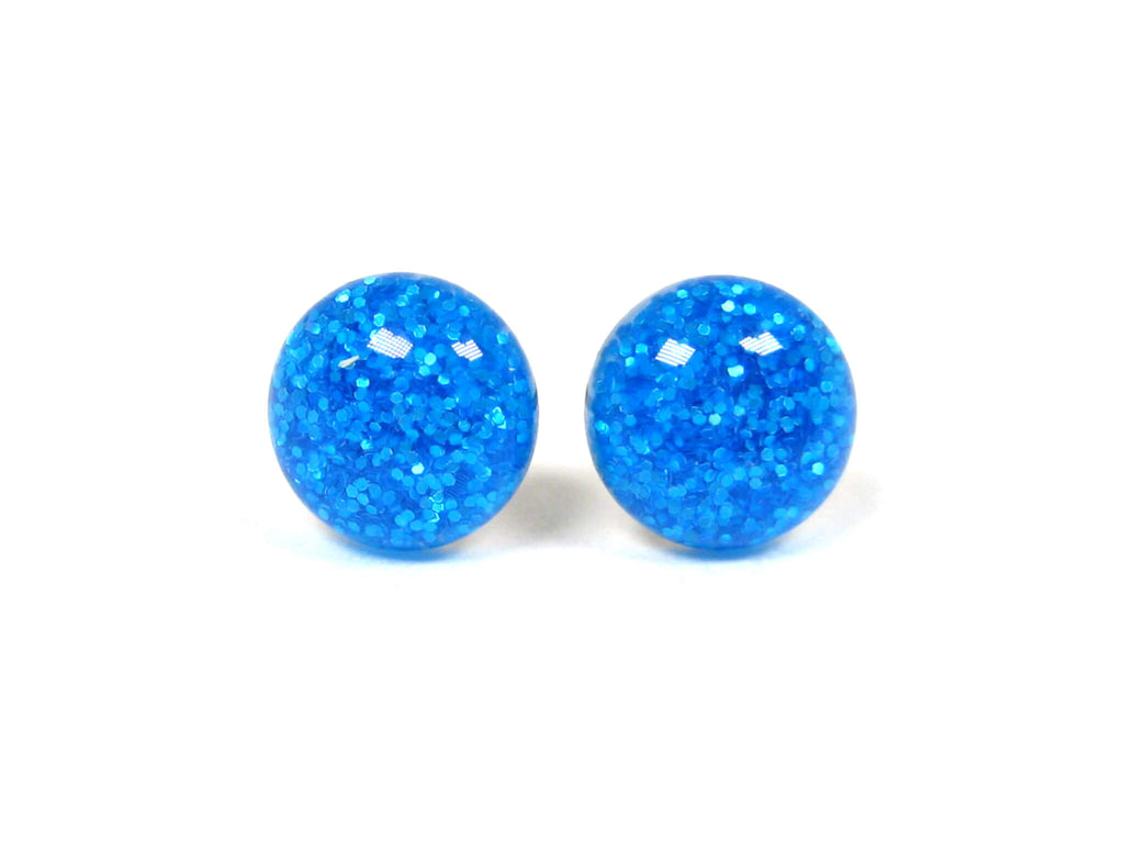 Neon Blue Glitter Titanium Stud Earrings