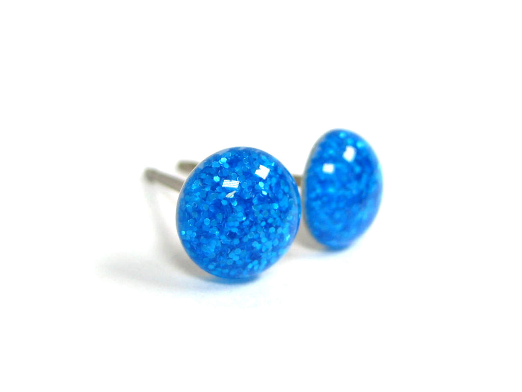 Neon Blue Glitter Titanium Stud Earrings