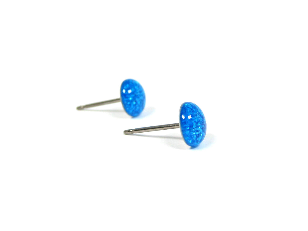 Neon Blue Glitter Titanium Stud Earrings