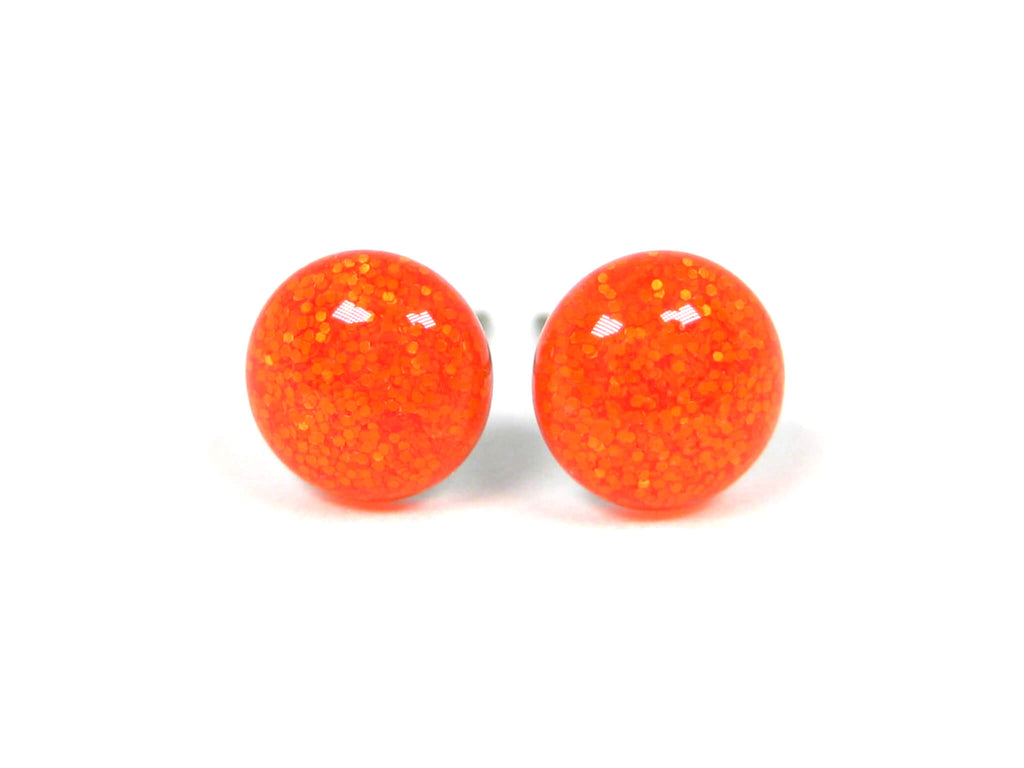 Neon Orange Glitter Titanium Stud Earrings