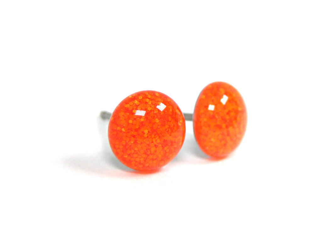 Neon Orange Glitter Titanium Stud Earrings