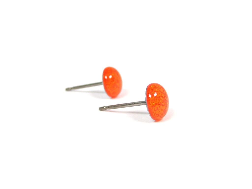 Neon Orange Glitter Titanium Stud Earrings