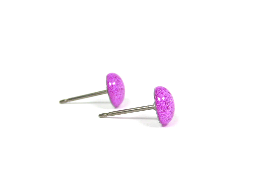 Neon Purple Glitter Titanium Stud Earrings