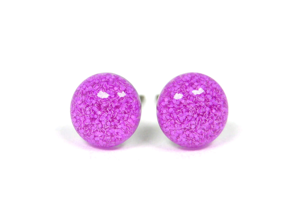 Neon Purple Glitter Titanium Stud Earrings