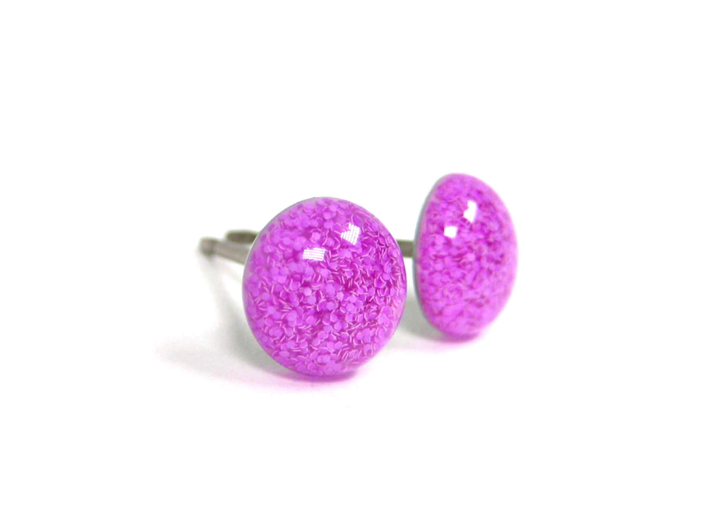 Neon Purple Glitter Titanium Stud Earrings