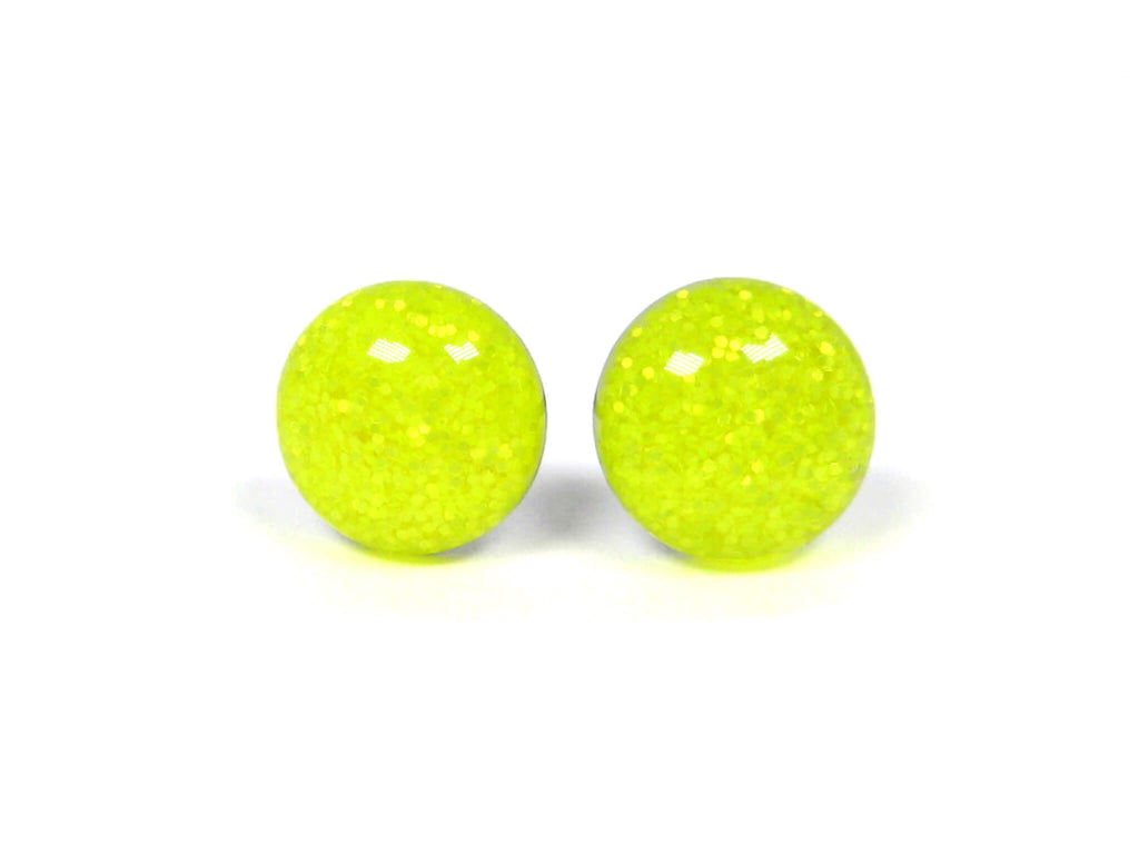 Neon Yellow Glitter Titanium Stud Earrings