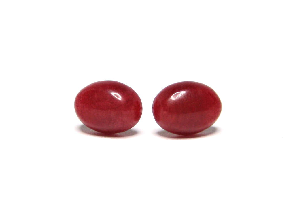 8 x 6mm Oval Red Jade Gemstone Titanium Stud Earrings