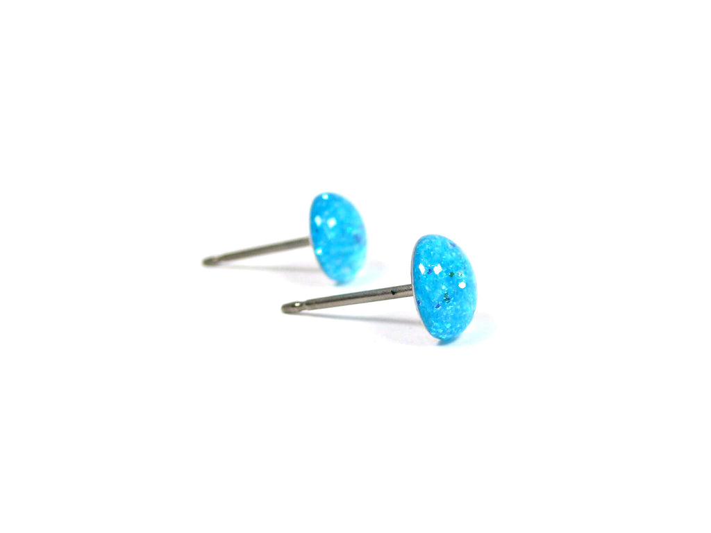 Paragon Sky Blue Glitter Titanium Stud Earrings