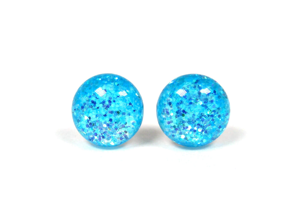 Paragon Sky Blue Glitter Titanium Stud Earrings