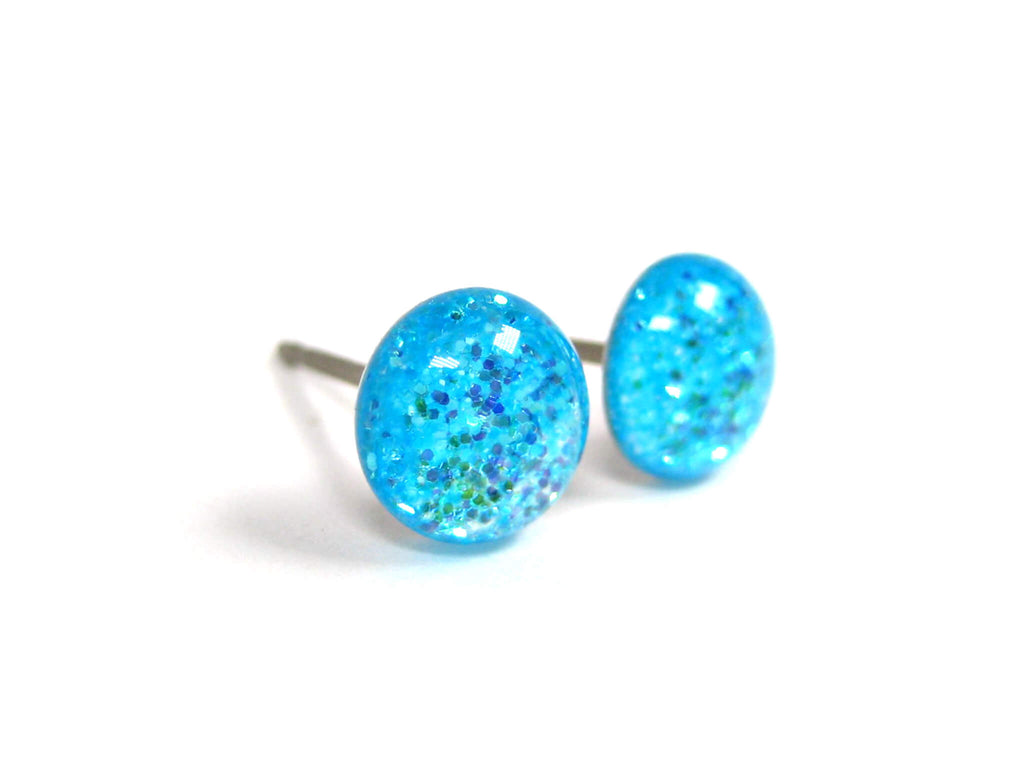 Paragon Sky Blue Glitter Titanium Stud Earrings